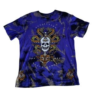 Black Label and Affliction rhinestone graphic, short sleeve tee